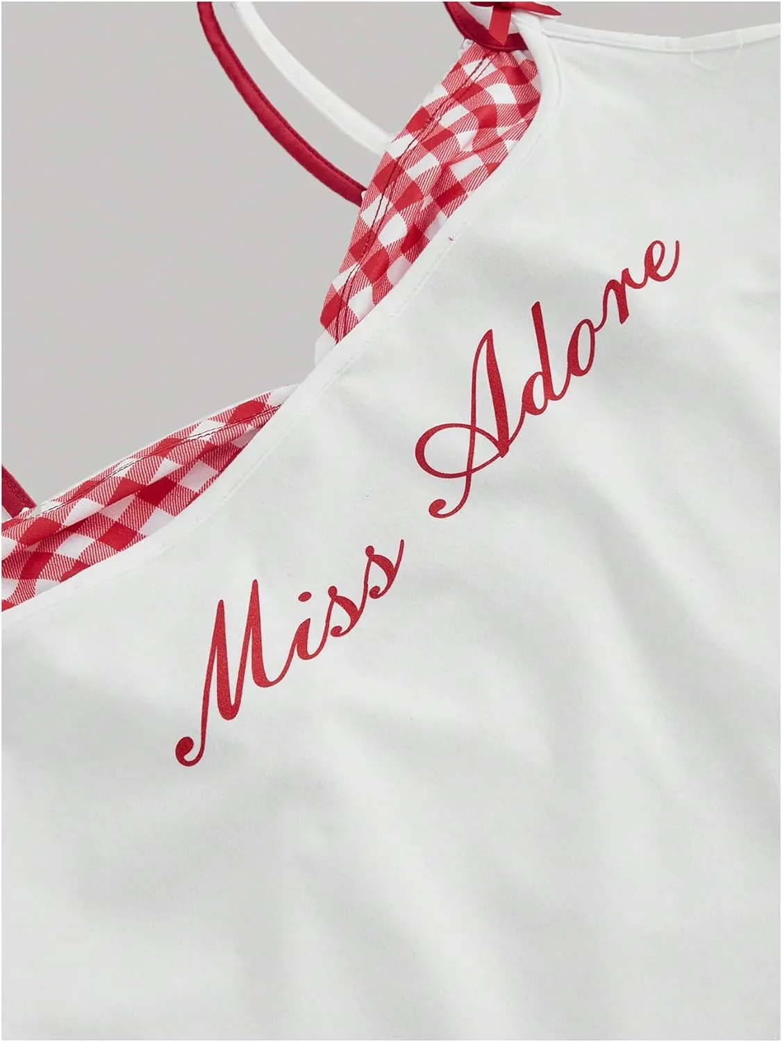 Women's Plus Size Cami Plaid Letter Graphic 2 in 1 Crop Cami Tops Gingham Y2k Slim Fit Camisole Tops Streetwear
