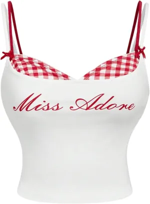 Women's Plus Size Cami Plaid Letter Graphic 2 in 1 Crop Cami Tops Gingham Y2k Slim Fit Camisole Tops Streetwear