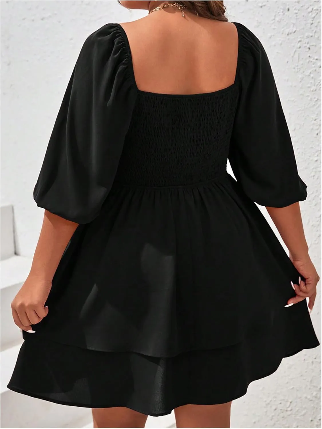 Women's Plus Size Sweetheart Neck Wrap Mini Dress Ruffle Tiered Layer A Line Dresses