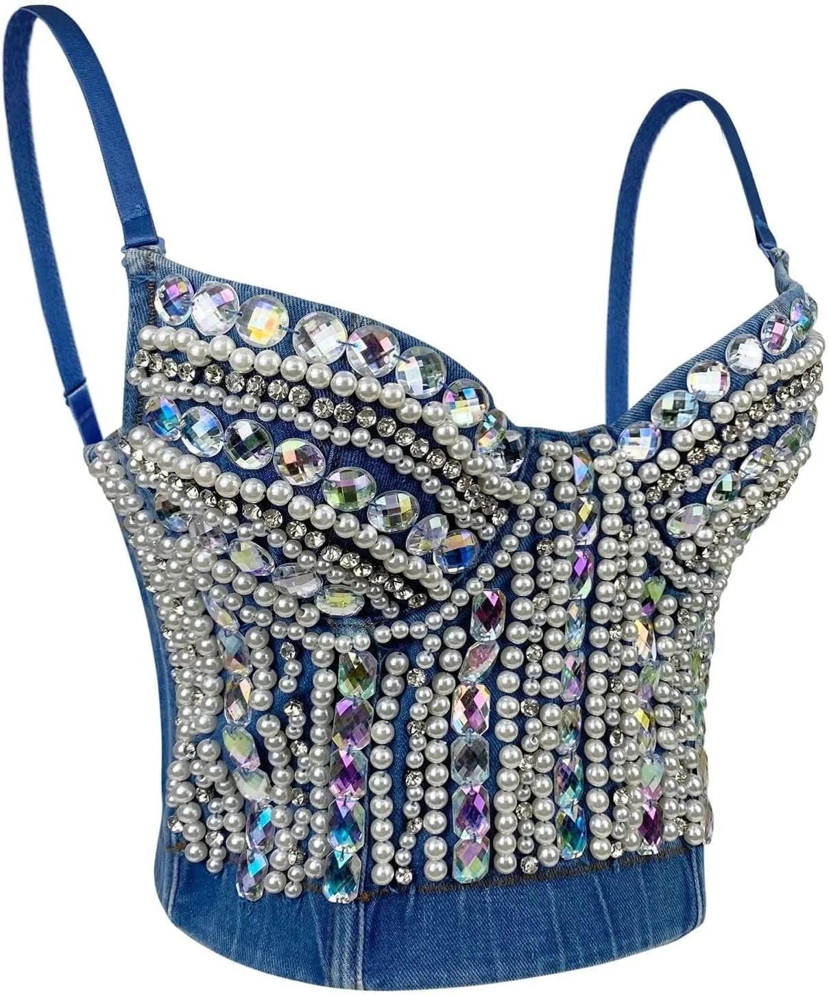 Women's Rhinestone Crop Top Tank Top Bustier Color Camisole Vest Sleeveless Cami Top Shimmer Sequin Sparkly Top