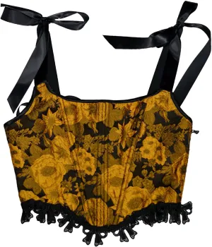 Womens Sexy Bustier Corset Top Y2K Eyelet Lace-up Floral Print Push Up Crop Tops Vintage Tank Party Clubwear Bodice