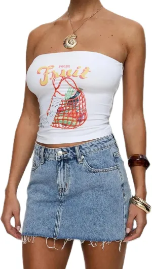 Womens Sexy Cami Tube Top Y2K Slim Fit Summer Floral Print Aesthetic Strapless Bandeau Camisole Casual Crop Tops
