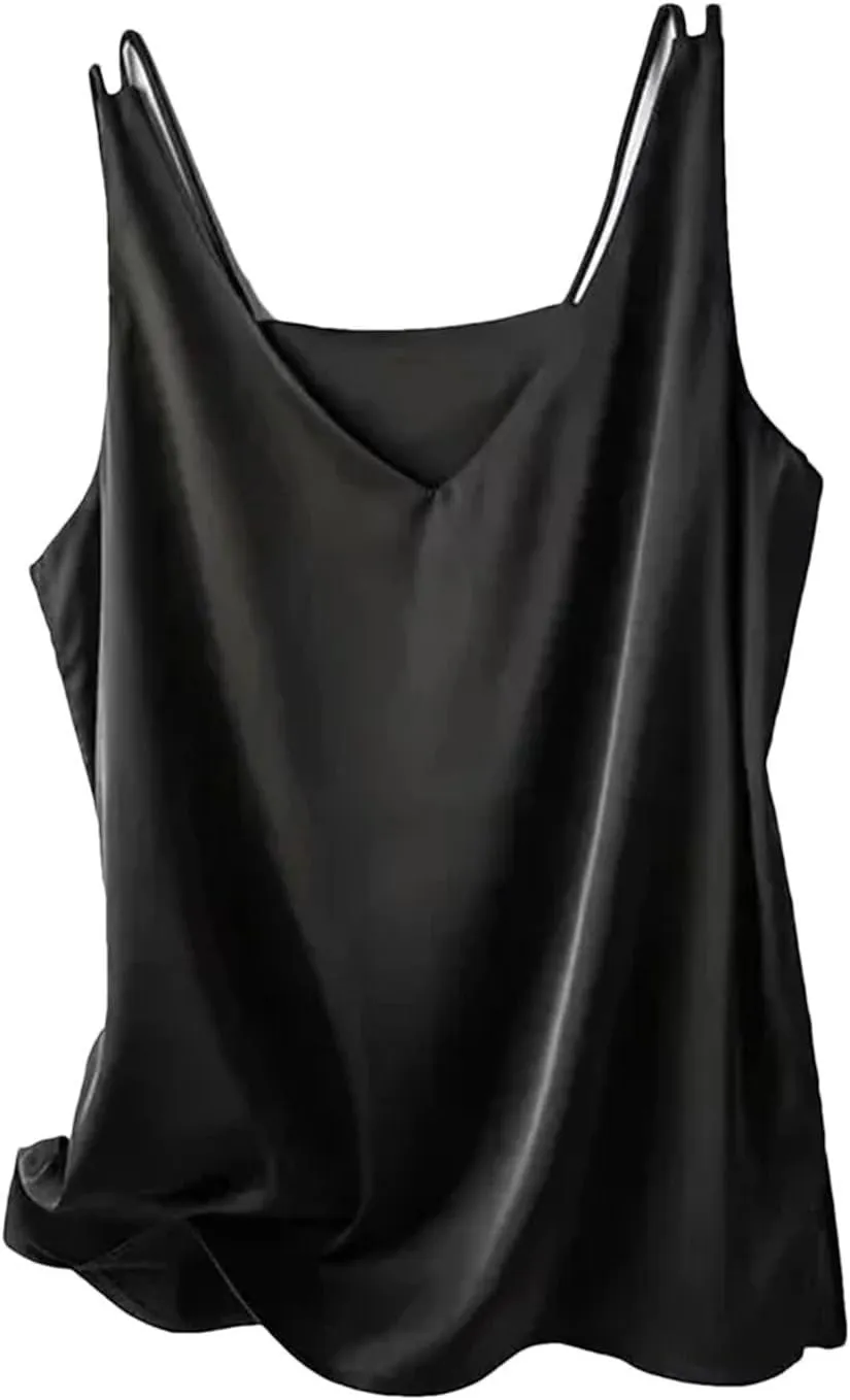 Women's Sexy Strap Crop Tops for Women Trendy V Neck Basic Camisole Summer Sleeveless Satin Silk Tank Tops