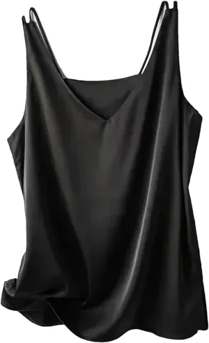 Women's Sexy Strap Crop Tops for Women Trendy V Neck Basic Camisole Summer Sleeveless Satin Silk Tank Tops
