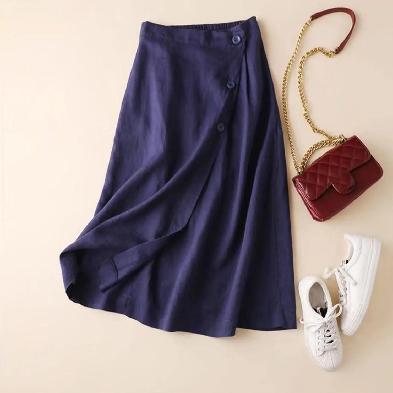 Women's Skirts Trendy Summer Casual Loose Elastic Waist Solid Sun Flowy A-Line Long Maxi Linen Skirt 2025, M-2XL