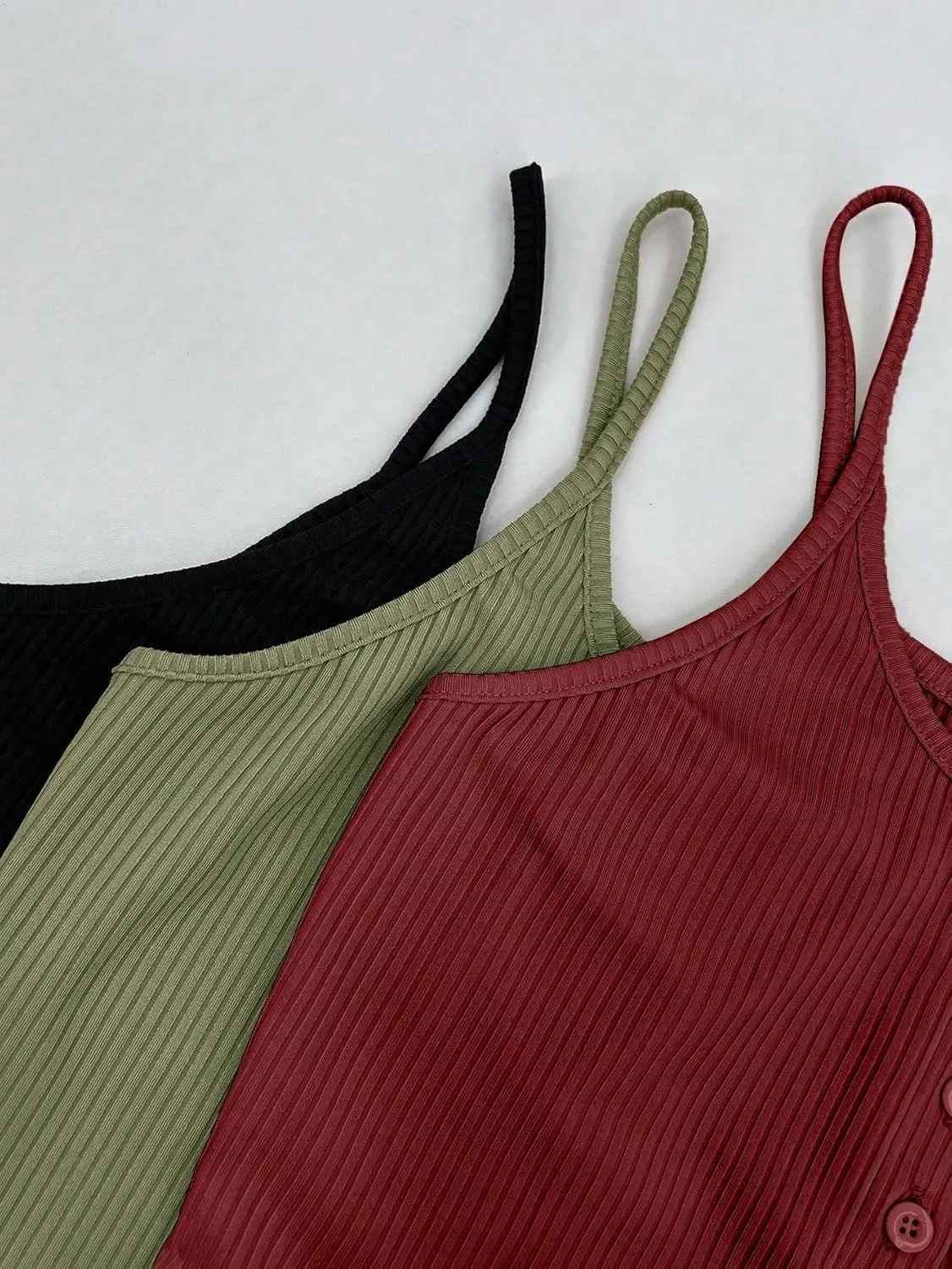 Womens Sleeveless Camisole Tank Tops Blouse Casual Spaghetti Strap Slit Button Camisole