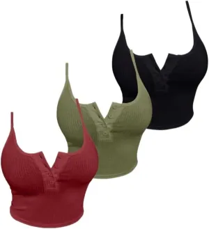 Womens Sleeveless Camisole Tank Tops Blouse Casual Spaghetti Strap Slit Button Camisole