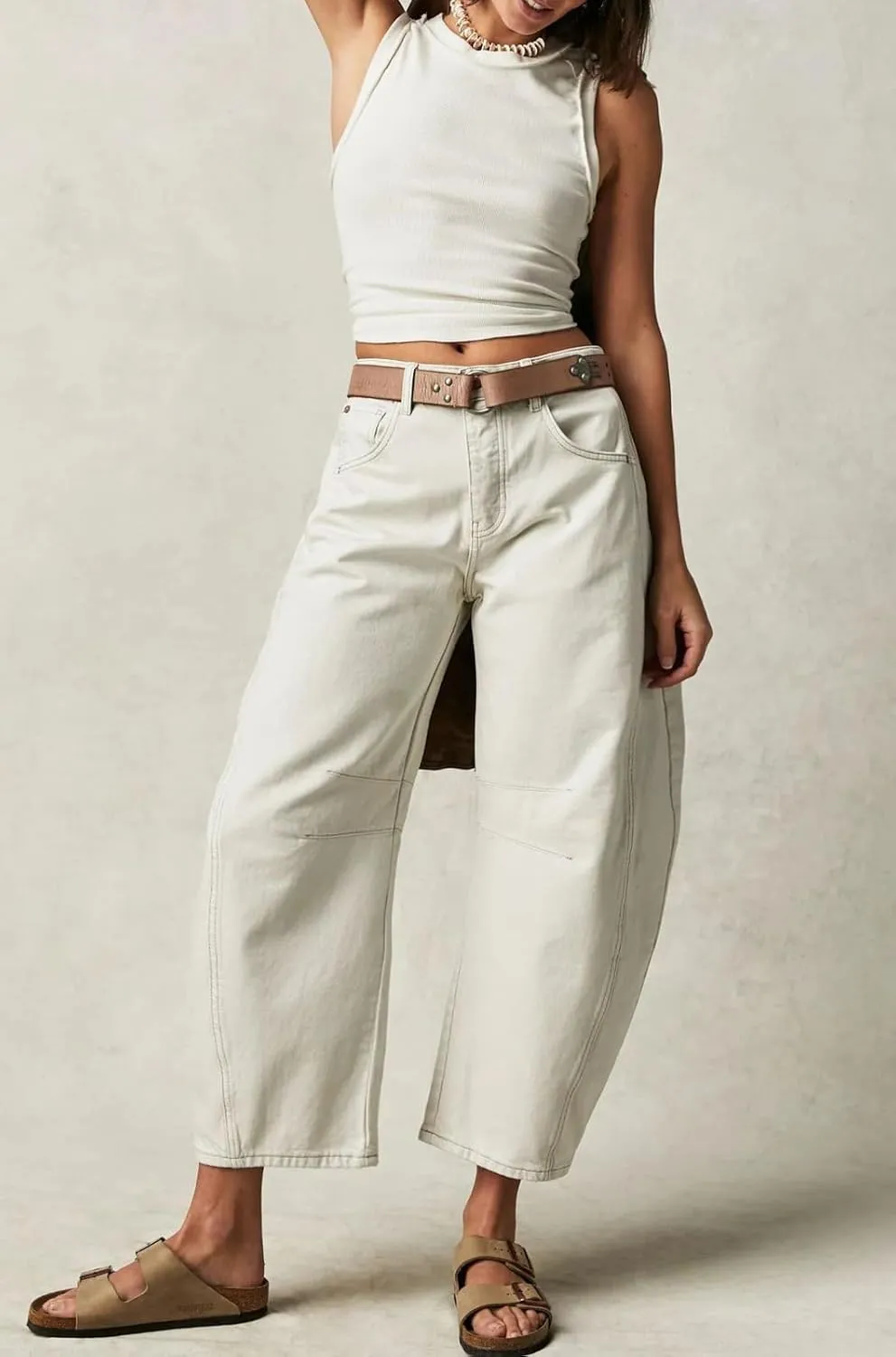 Womens Stretchy Mid Rise Barrel Jeans Vintage Loose Wide Leg Cropped Denim Pants Y2k Baggy Boyfriend Jeans