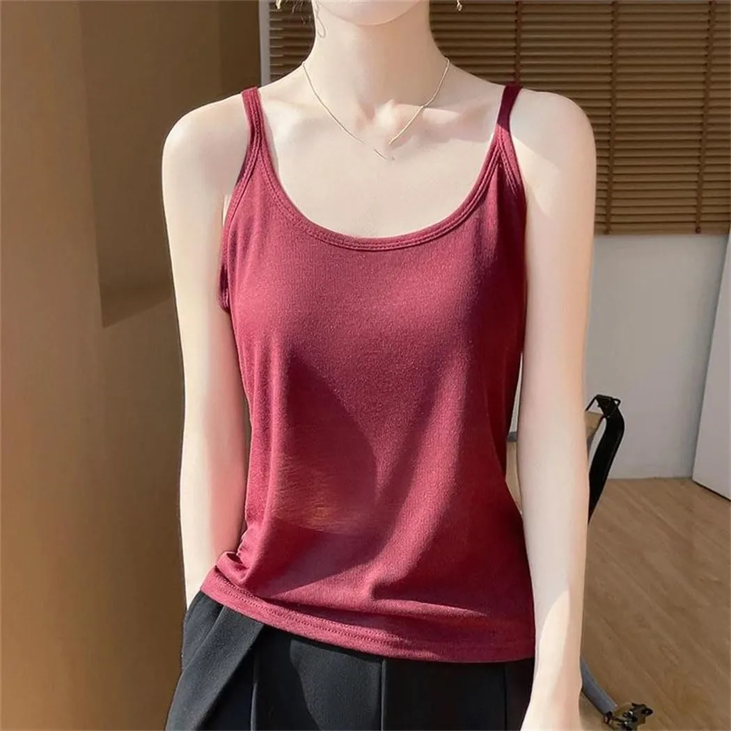 Womens Summer Camisole Vest French Satin U Neck Thin Knitted Sexy Base Layer Camisole Vest