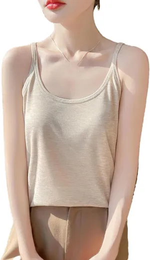 Womens Summer Camisole Vest French Satin U Neck Thin Knitted Sexy Base Layer Camisole Vest