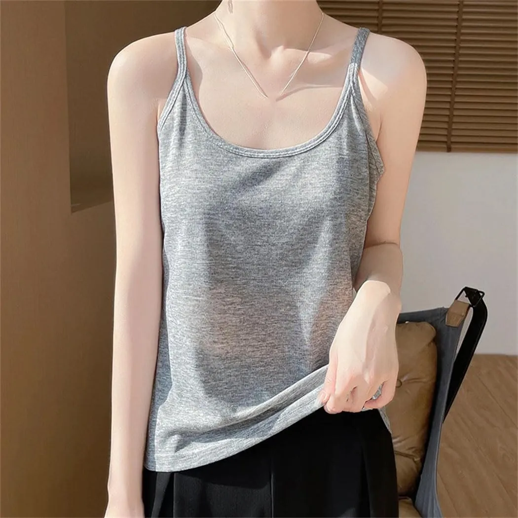 Womens Summer Camisole Vest French Satin U Neck Thin Knitted Sexy Base Layer Camisole Vest