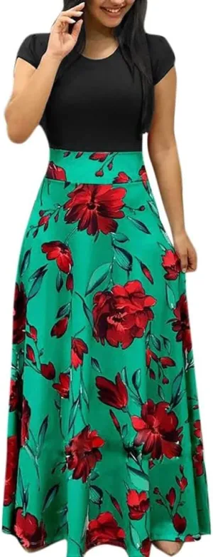 Women's Summer Casual Floral Boho High Waist Maxi Skirt Plus Size,S-5XL