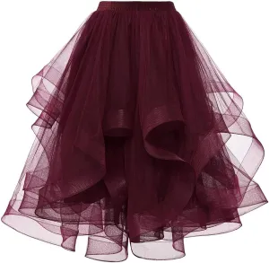 Women's Summer Casual Loose Trendy Elastic High Waist Solid Color Fluffy Mesh Party Latin Dance Flowy Skirts, S-XL