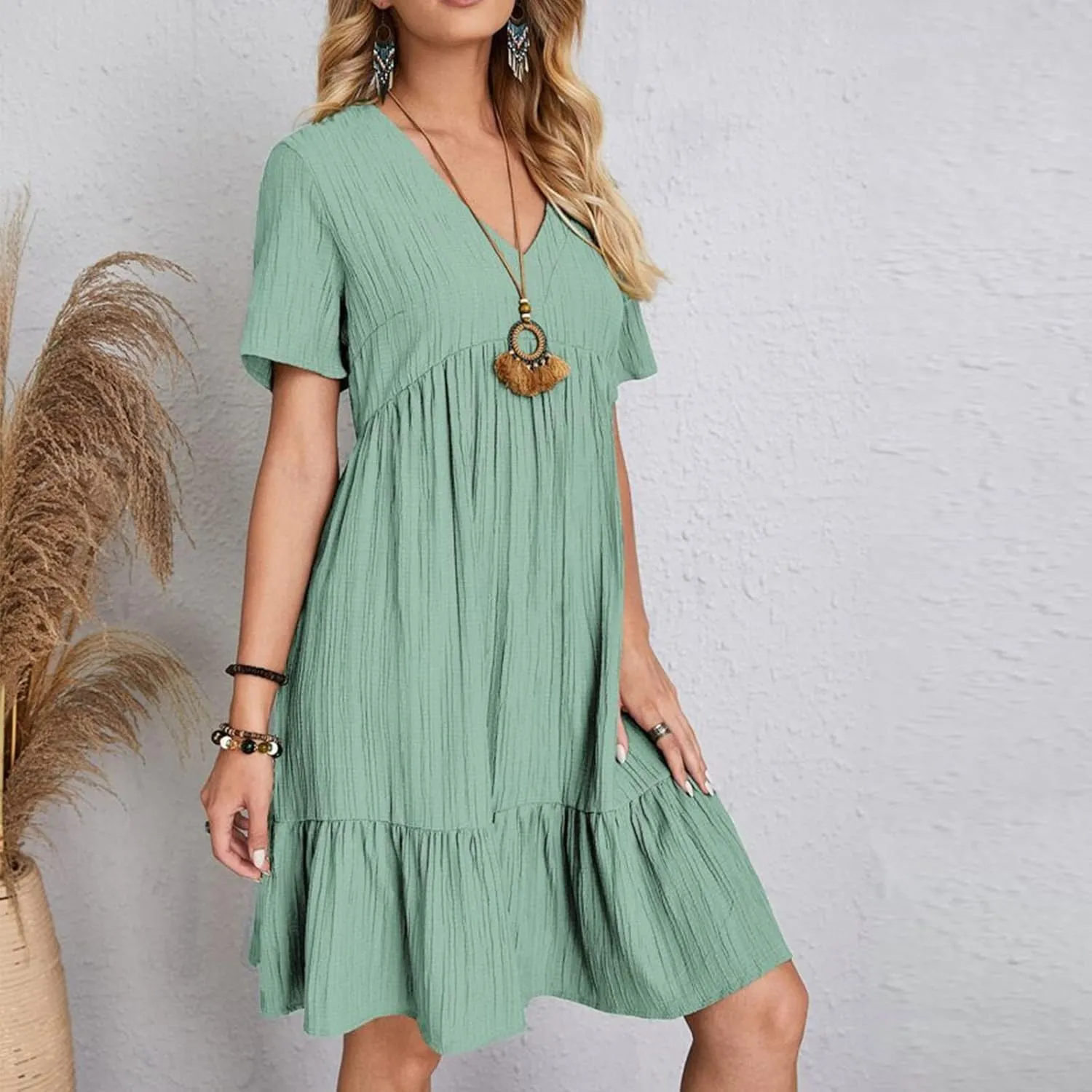 Womens Summer Dresses Sexy V Neck Party Dress Mini Ruffle Dresses Casual Beach Dress Short Sleeve Sundresses 2025