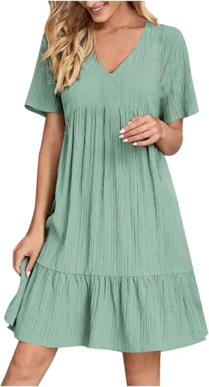 Womens Summer Dresses Sexy V Neck Party Dress Mini Ruffle Dresses Casual Beach Dress Short Sleeve Sundresses 2025