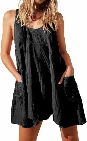 Womens Summer Sleeveless Mini Dress U Neck Backless Flowy Short Dress Casual Beach Sundress with Pockets