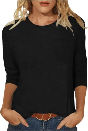Womens Summer Tops 3/4 Sleeve Work Blouse Business Casual Shirts Cute Dressy Loose Fit Pullover