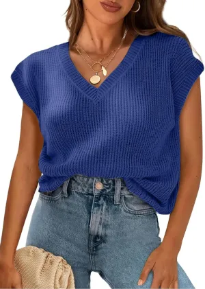 Womens Summer Tops Trendy 2025 Sweater Vest Women Knit Tank Tops V Neck Cap Sleeve Loose Shirts Vacation Casual Outfits