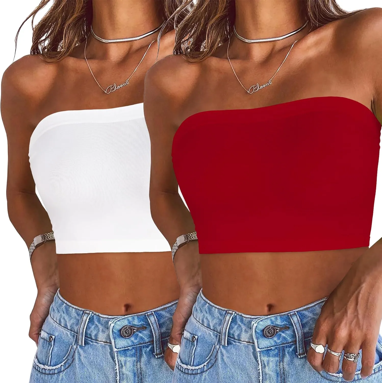 Womens Tube Tops Summer Bandeau Casual Crop Top Going Out Strapless Tank Basic Short Shirt