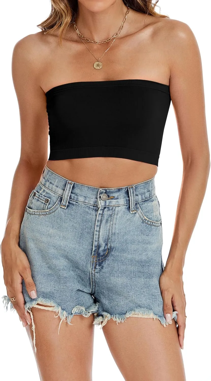 Womens Tube Tops Summer Bandeau Casual Crop Top Going Out Strapless Tank Basic Short Shirt