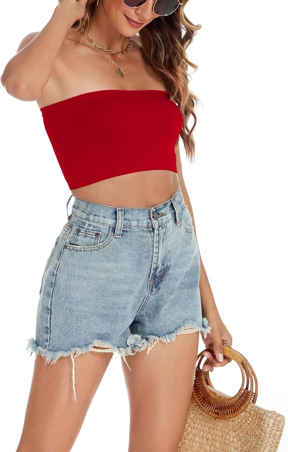 Womens Tube Tops Summer Bandeau Casual Crop Top Going Out Strapless Tank Basic Short Shirt