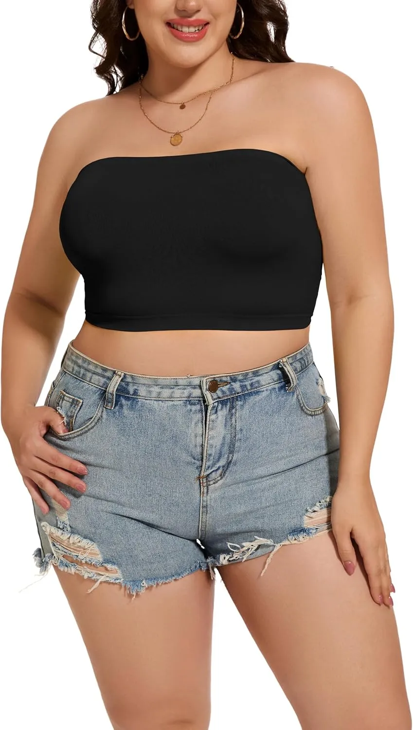 Womens Tube Tops Summer Bandeau Casual Crop Top Going Out Strapless Tank Basic Short Shirt