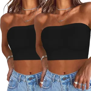 Womens Tube Tops Summer Bandeau Casual Crop Top Going Out Strapless Tank Basic Short Shirt