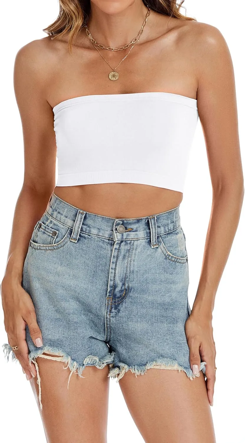 Womens Tube Tops Summer Bandeau Casual Crop Top Going Out Strapless Tank Basic Short Shirt