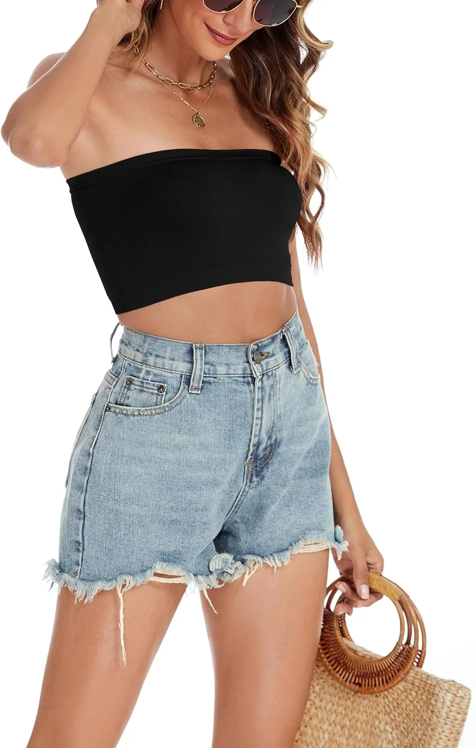 Womens Tube Tops Summer Bandeau Casual Crop Top Going Out Strapless Tank Basic Short Shirt