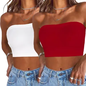 Womens Tube Tops Summer Bandeau Casual Crop Top Going Out Strapless Tank Basic Short Shirt