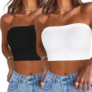 Womens Tube Tops Summer Bandeau Casual Crop Top Going Out Strapless Tank Basic Short Shirt