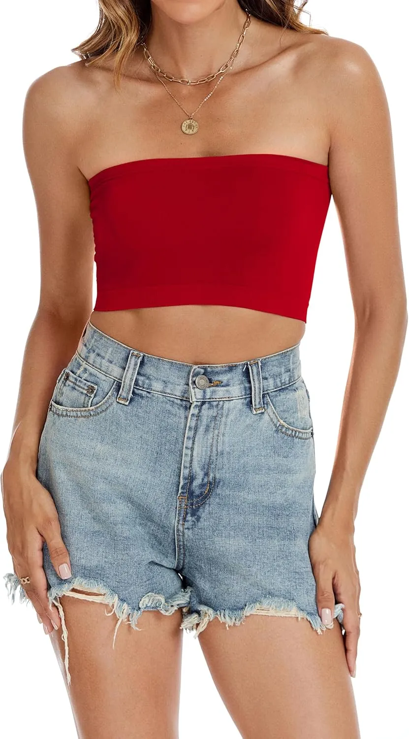 Womens Tube Tops Summer Bandeau Casual Crop Top Going Out Strapless Tank Basic Short Shirt