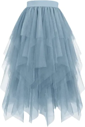 Womens Tulle Skirt A Line Tutu Maxi Skirt High Waisted Fairy Skirts Flowy Bubble Skirt Layered Tiered Midi Skirts