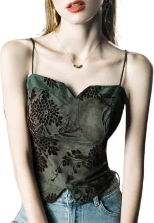 Women's Wrap Spaghetti Strap Cami V Neck Sleeveless Camisole Top Print Super Short Style Top