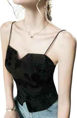 Women's Wrap Spaghetti Strap Cami V Neck Sleeveless Camisole Top Print Super Short Style Top