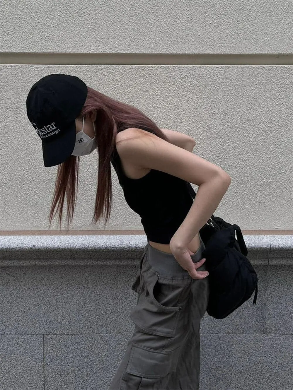 Women's Y2K Cargo Skirts A-line Maxi Low Elastic Waist Vintage Skirts with Flap Pockets Streetwear