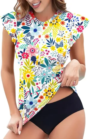 WOWENY Womens Padded Rash Guard Short Sleeve Swim Shirts 1/4 Zip UPF 50 Sun Protection Swimsuit Tankini Bathing Suit Top