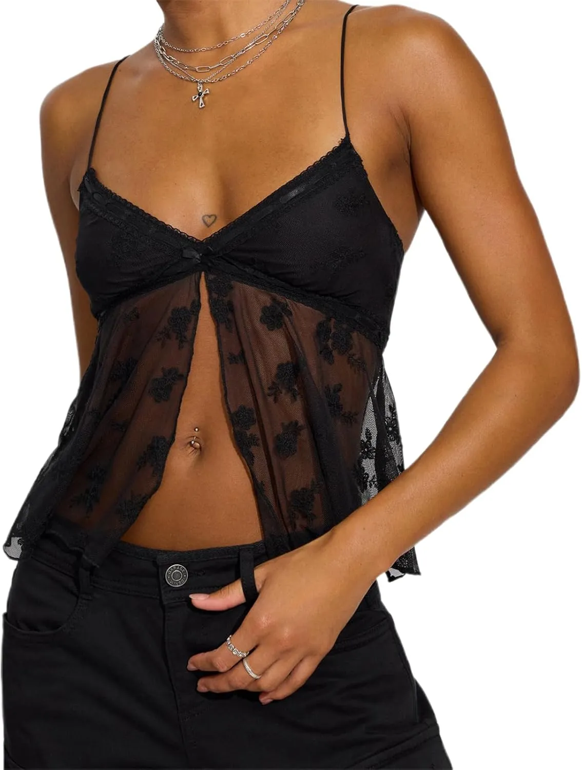 Y2k Crop Tank Top Women Sexy Sleeveless Going Out Camisole Spaghetti Strap Lace Low V Neck Halter Backless Cami