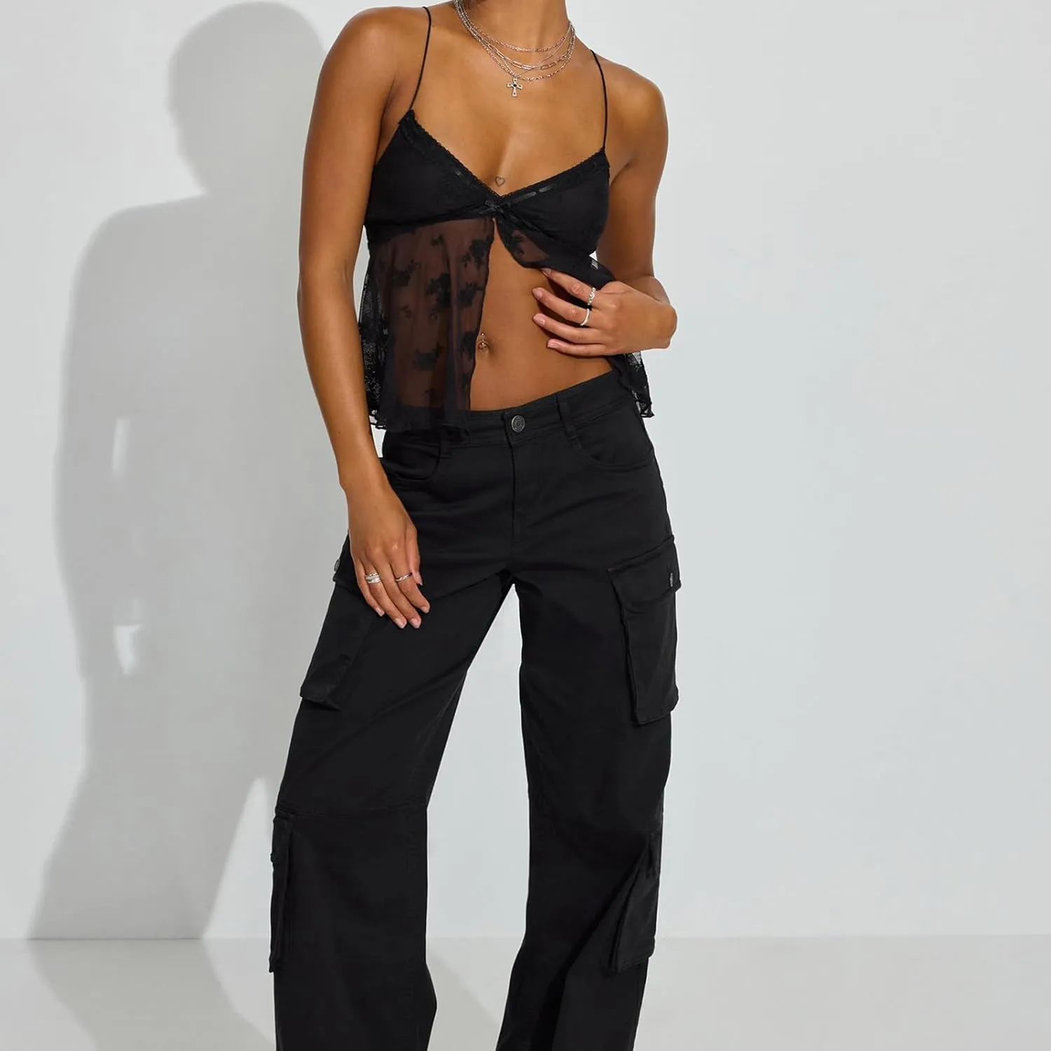 Y2k Crop Tank Top Women Sexy Sleeveless Going Out Camisole Spaghetti Strap Lace Low V Neck Halter Backless Cami