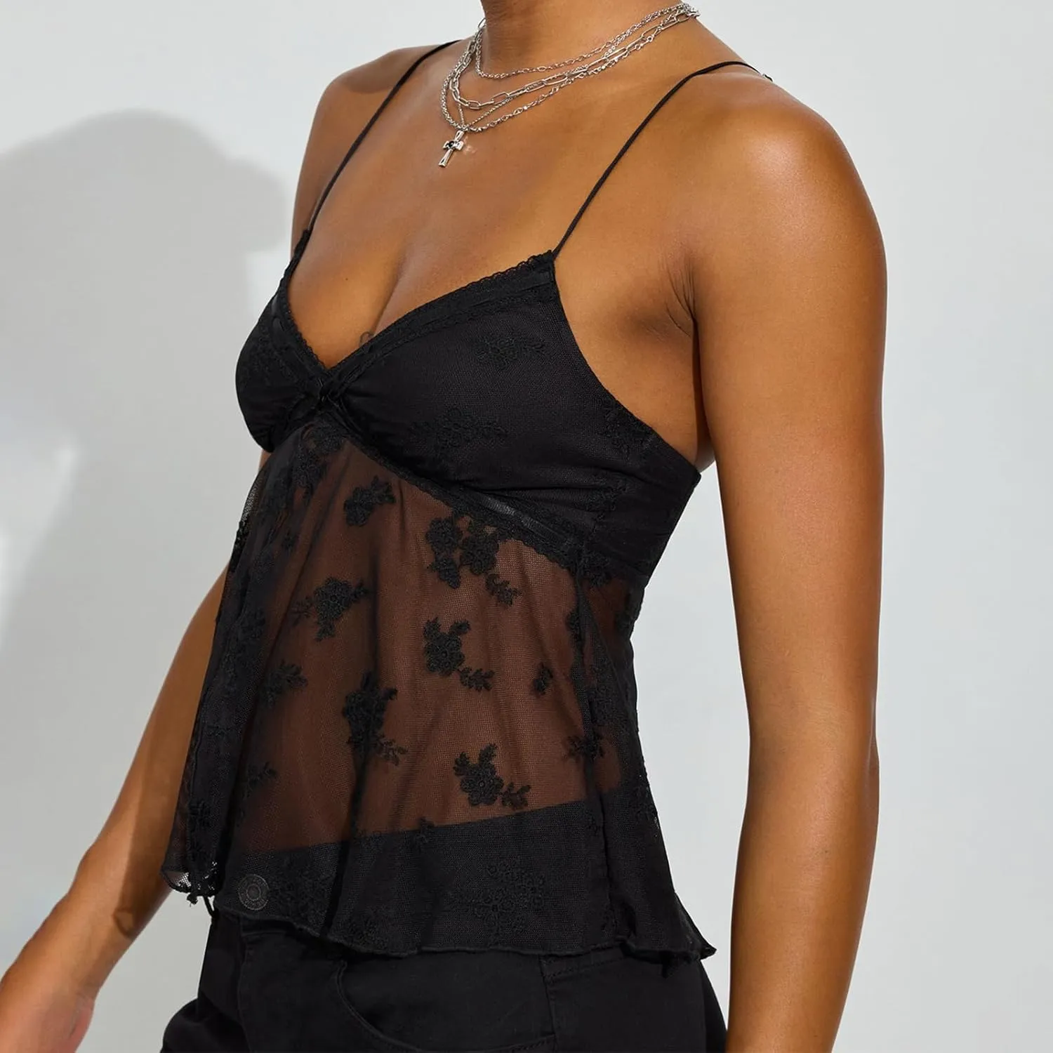 Y2k Crop Tank Top Women Sexy Sleeveless Going Out Camisole Spaghetti Strap Lace Low V Neck Halter Backless Cami