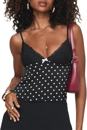 Y2k Girls Cute Polka Dot Cami Tops Women Sexy Summer Camisole Crop Top Backless Coquette Halter Neck Shirt