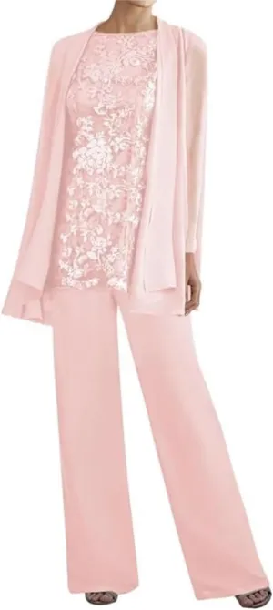 YAUTKA 3 Pieces Pant Suits for Wedding Long Sleeve Lace Chiffon Dressy Formal Outfits for Women 2025 with Jackets