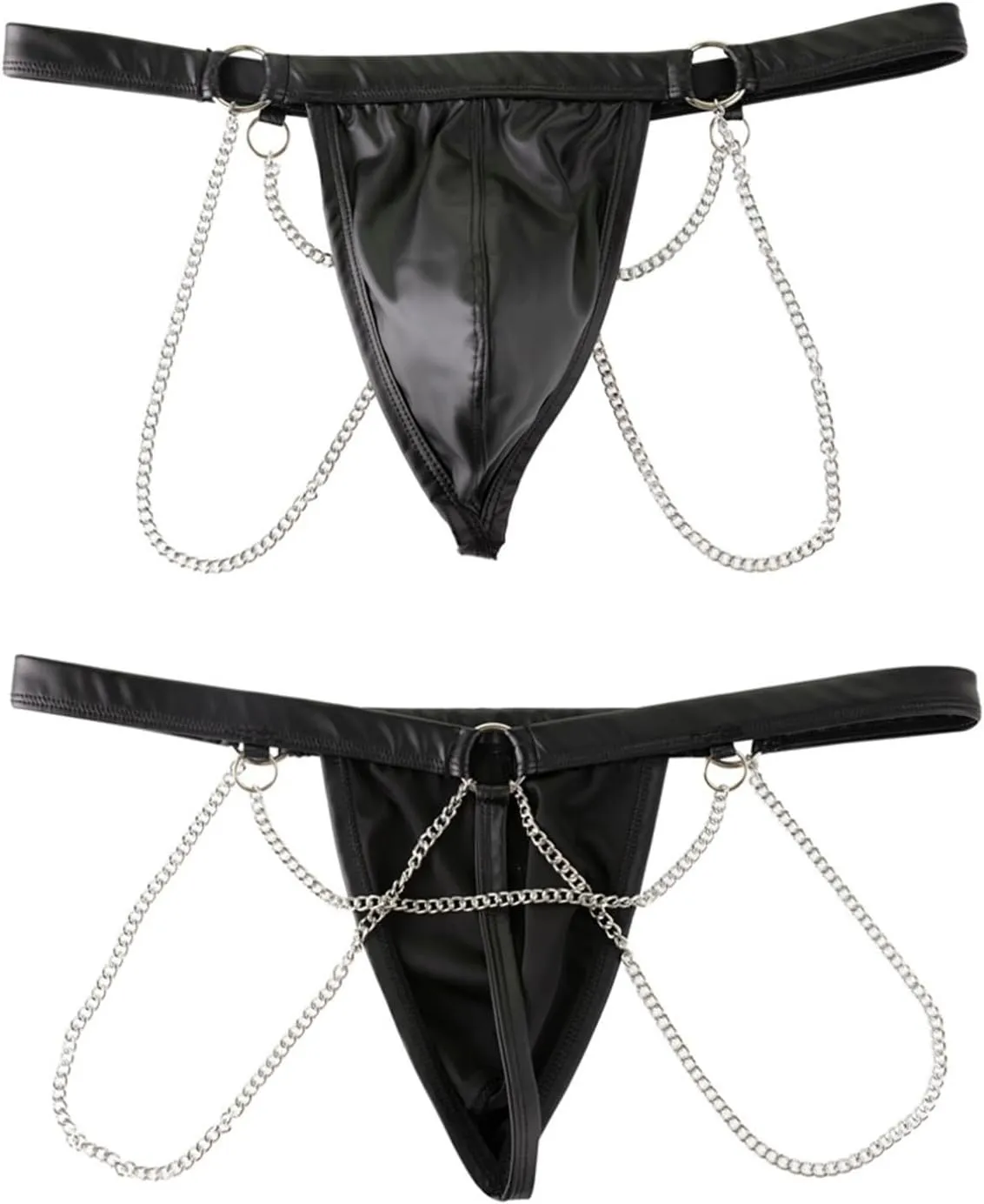 YiZYiF Men Sexy Low Rise Jockstraps PU Leather Bulge Pouch G-String Thong T-Back Briefs Underwear