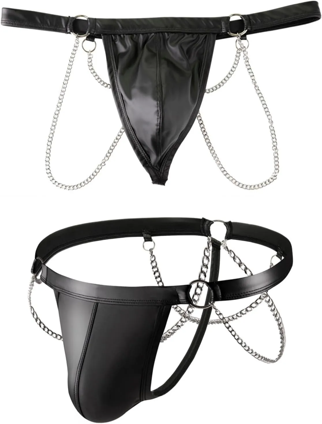 YiZYiF Men Sexy Low Rise Jockstraps PU Leather Bulge Pouch G-String Thong T-Back Briefs Underwear