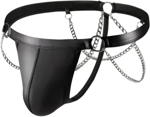 YiZYiF Men Sexy Low Rise Jockstraps PU Leather Bulge Pouch G-String Thong T-Back Briefs Underwear