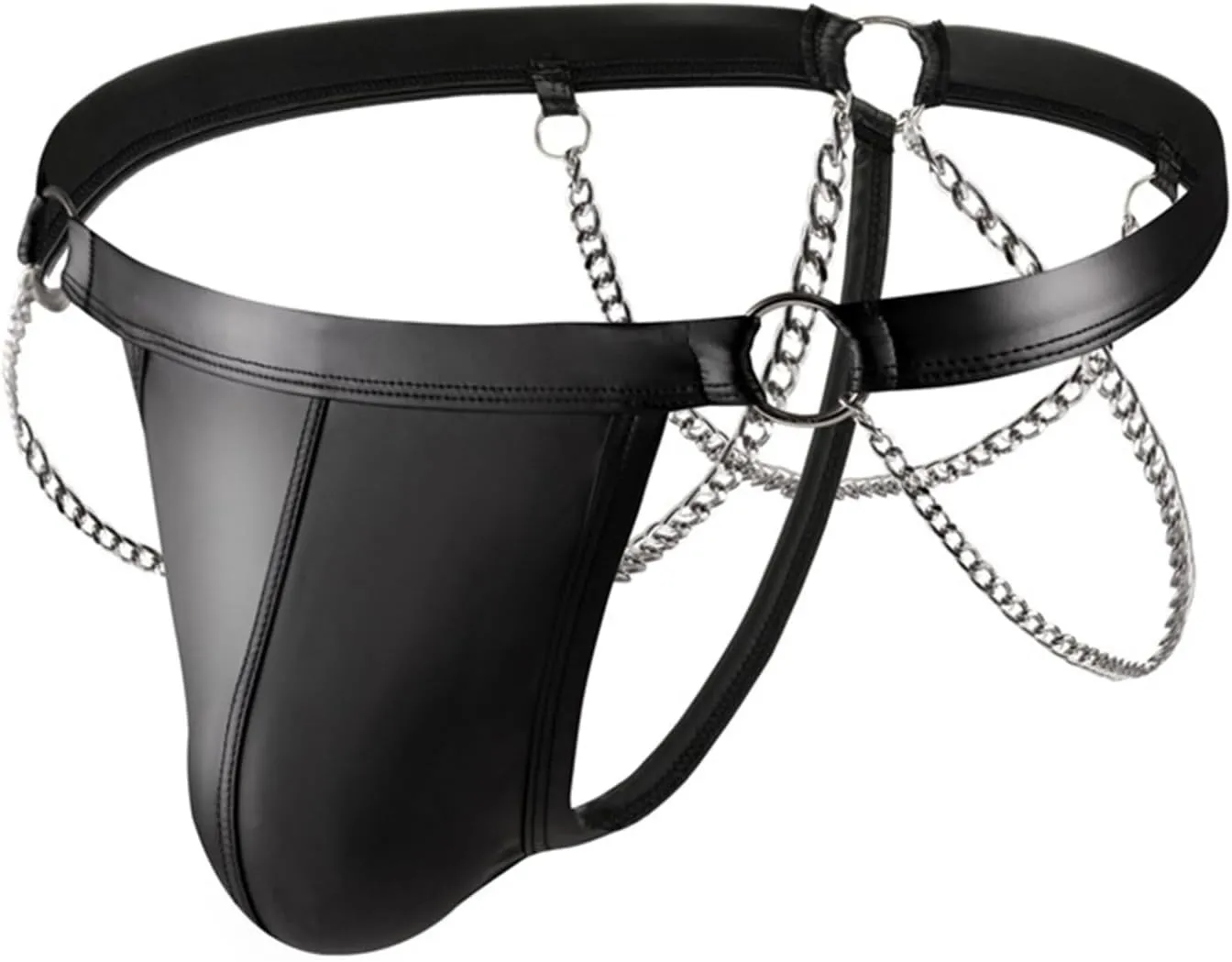 YiZYiF Men Sexy Low Rise Jockstraps PU Leather Bulge Pouch G-String Thong T-Back Briefs Underwear