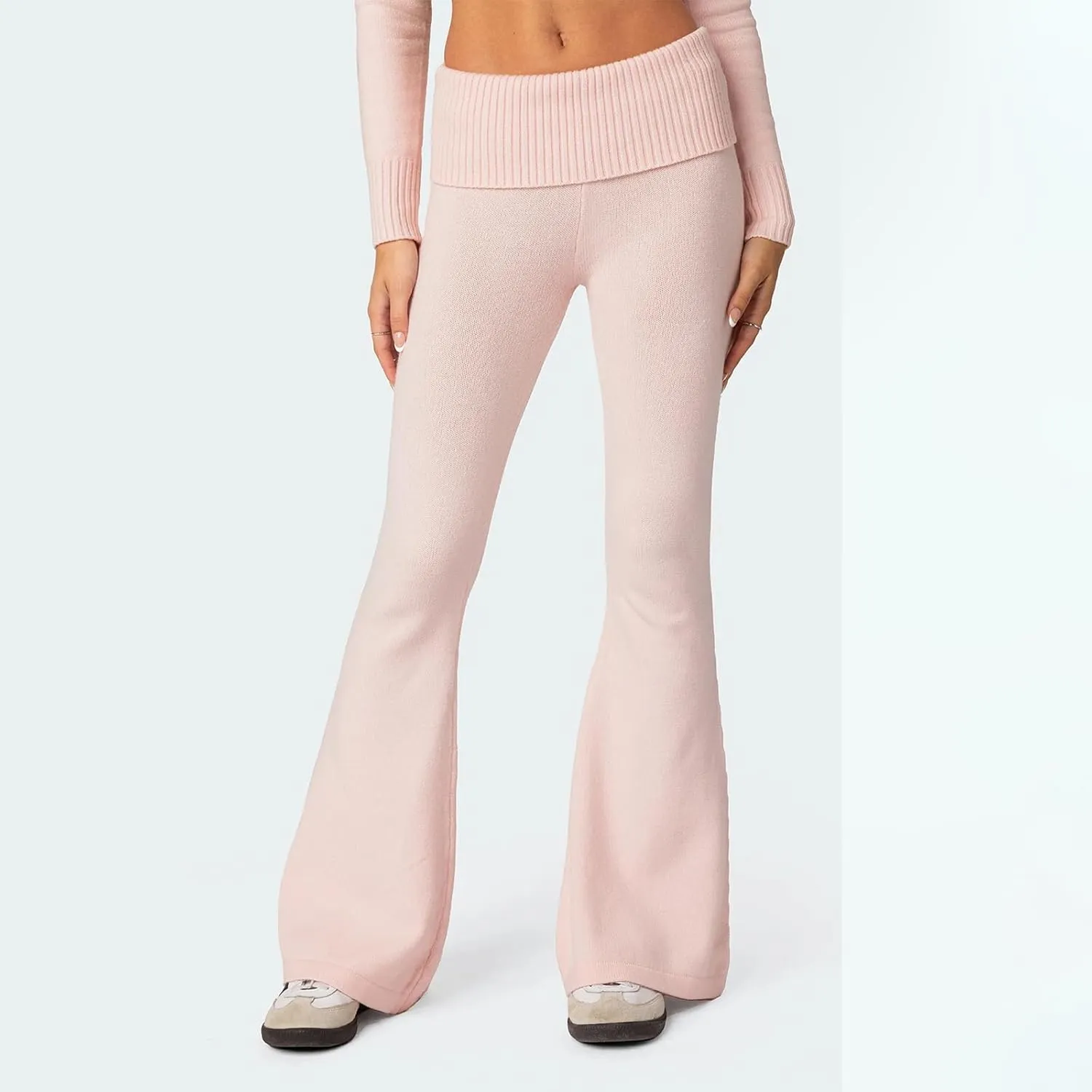 Yoawdats Women Ribbed Knit 2 Piece Outfits Y2K Long Sleeve Zip Up Slim Fit Cropped Hoodie and Bootcut Pants Set Loungewear