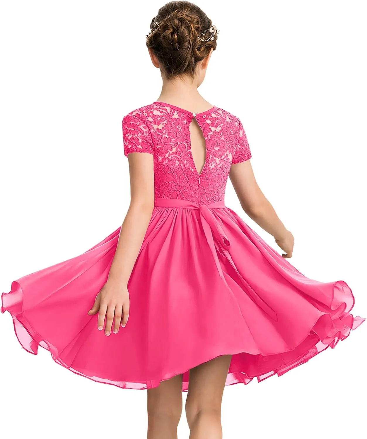 YOVION Flower Girls Dress Crew Neck Elegant Lace A-Line Formal Wedding Party Dresses for 6-12 Years