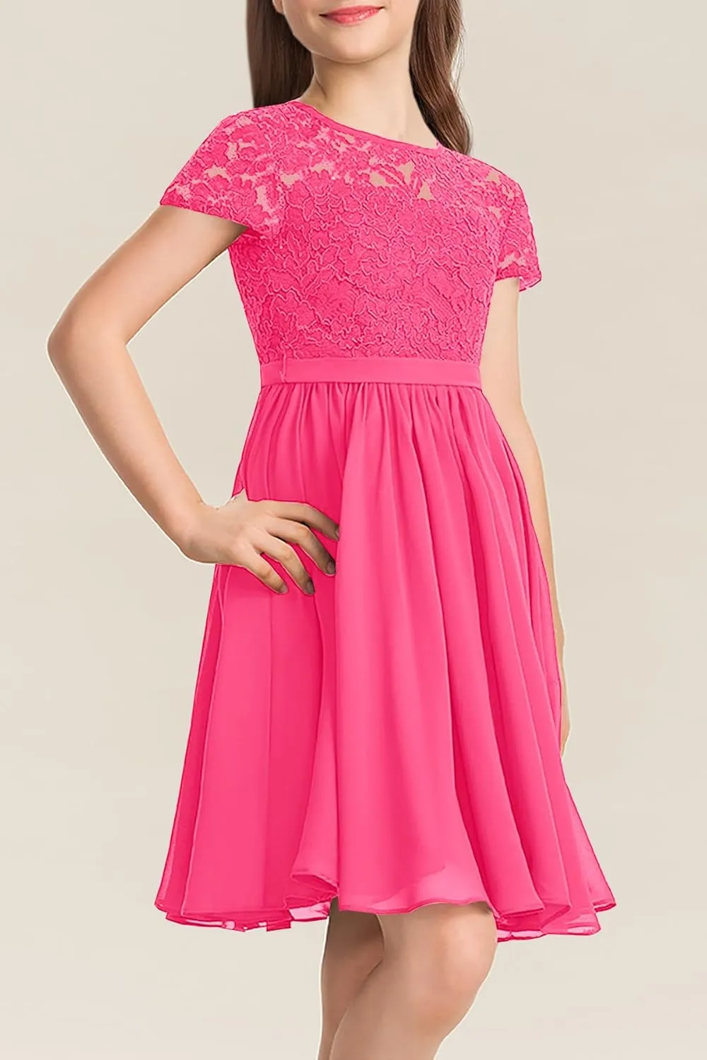 YOVION Flower Girls Dress Crew Neck Elegant Lace A-Line Formal Wedding Party Dresses for 6-12 Years