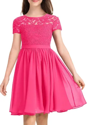YOVION Flower Girls Dress Crew Neck Elegant Lace A-Line Formal Wedding Party Dresses for 6-12 Years